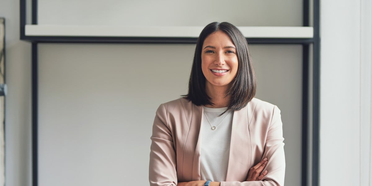 professional woman smiling in the office