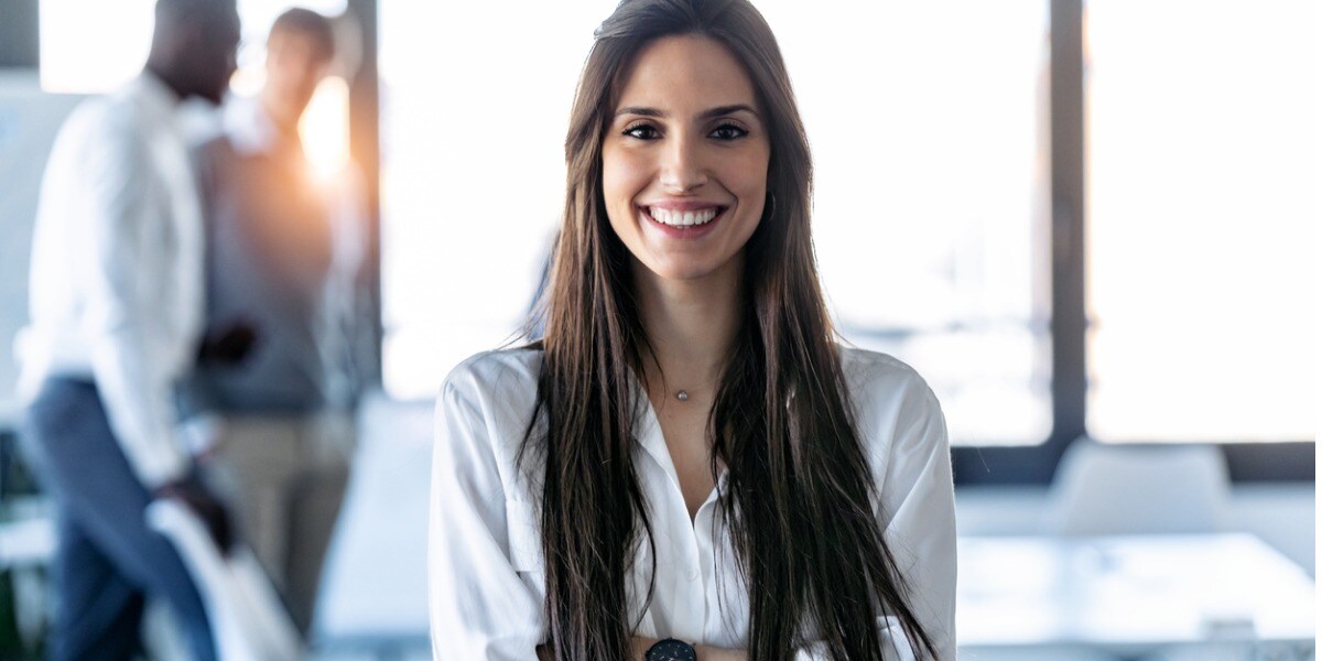 businesswoman smiling in office