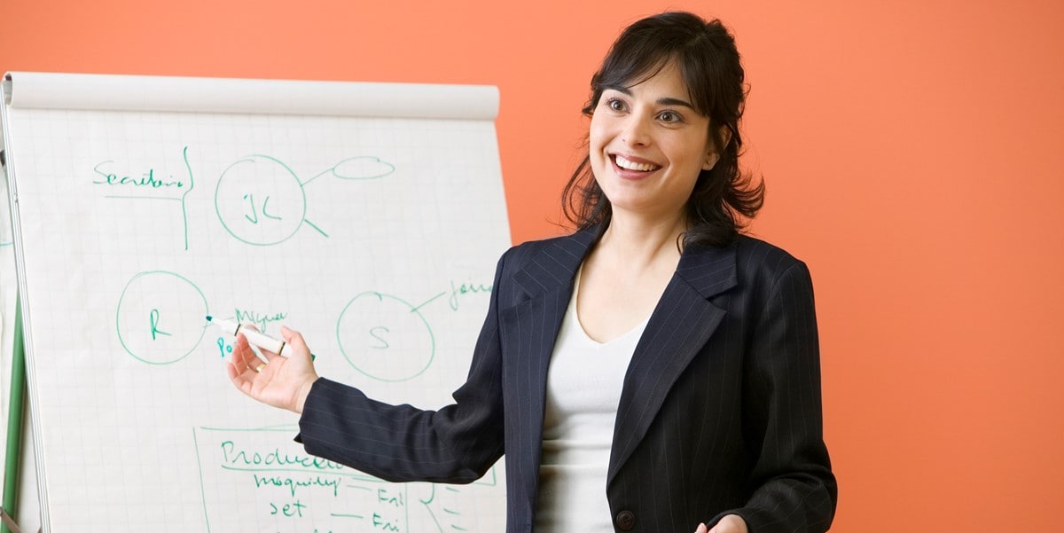 woman in office presenting