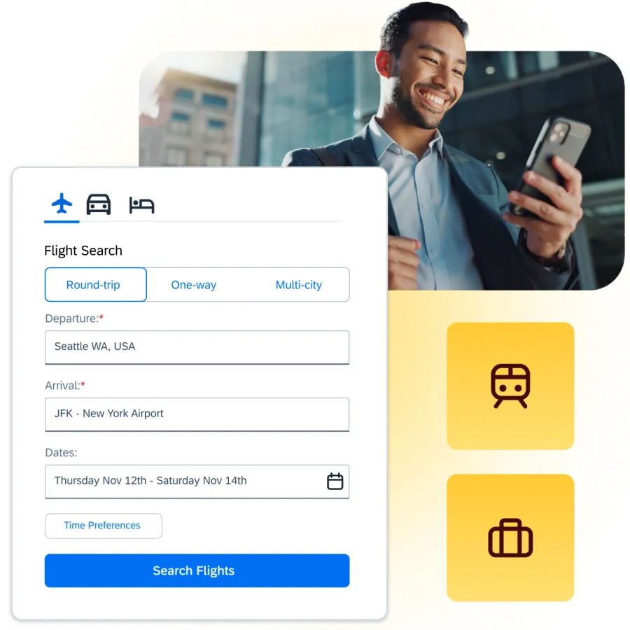  A screenshot of a travel experience using Concur Travel
