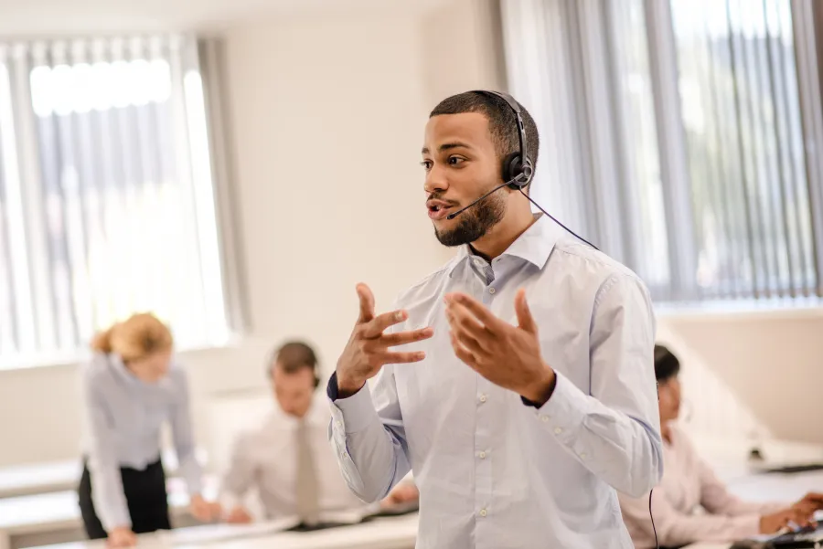 Man with headset talking on phone
